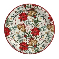 Assiettes avec motifs de Noël Poinsettia et Cloches de 23 cm - 6 unités