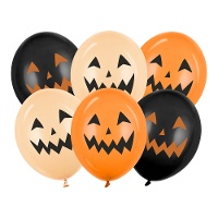 Ballons en latex Halloween à motifs de citrouilles en tons oranges de 30 cm - 6 unités