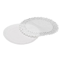 Plateau rond en carton avec napperon 16 cm - 4 unités