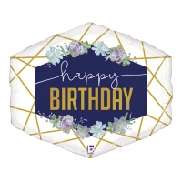 Ballon Marine et Or Joyeux Anniversaire de 76 cm - Grabo