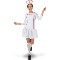 Déguisement d'infirmière en robe blanche et rouge pour femme