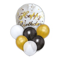 Bouquet de joyeux anniversaire en noir et doré - 7 unités