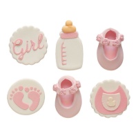 Figurines en sucre pour baby shower fille - Decora - 6 unités