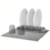 Égouttoir ovale 40 x 17,5 x 3,5 cm, gris, livré avec torchon