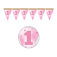 Drapeau de Premier Anniversaire Fille - 3 m