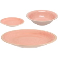 Service en grès rose avec bord - 18 pièces