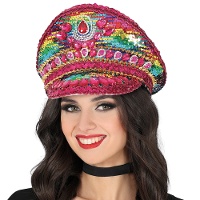 Casquette de police rose ornée de strass et de paillettes