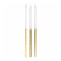 Bougies allongées dorées et blanches - 12 unités