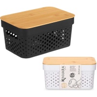 Boîte de 26 x 17,5 x 12,5 cm perforée avec couvercle en bambou - 1 unité