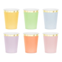 Gobelets de 220 ml avec bordure dorée - 6 unités