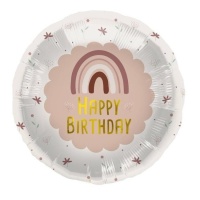 Ballon Arc-en-Ciel Boho Happy Birthday de 45 cm - Folat