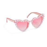 Lunettes en forme de coeur roses avec des perles