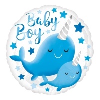 Ballon rond de narval bleu avec message 