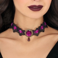 Collier brodé lilas et noir