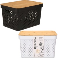Boîte de 36 x 26 x 22 cm perforée avec couvercle en bambou - 1 unité