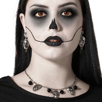 Ensemble de boucles d'oreilles et collier de crânes argentés