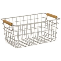 Panier en métal M avec poignée en bois naturel