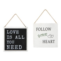 Panneau en bois avec phrase romantique de 20 x 20 cm - 1 unité