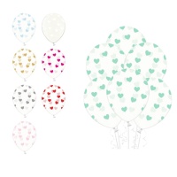 Ballons en latex transparents avec coeurs de 30 cm - PartyDeco - 50 unités