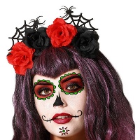 Diadème de fleurs noires et rouges de Catrina