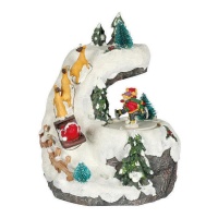 Décoration de Noël avec le Père Noël et des patineurs avec musique et lumière de 19 x 16,5 cm
