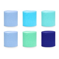 Papier crépon en tons bleus de 10 m - 6 unités