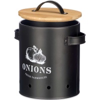 Boîte pour oignons noire avec couvercle en bambou