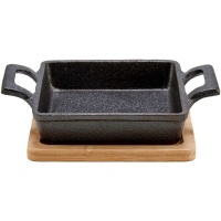 Plateau en fer avec poignées et socle en bambou carré