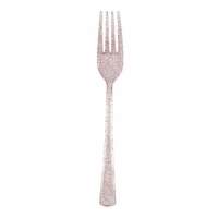 18,5 cm fourchettes en plastique rose avec paillettes - 18 pcs.