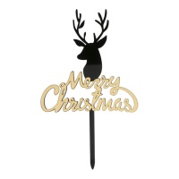 Topper pour gâteau de Merry Christmas avec renne de 16,5 x 10 cm - Dekora