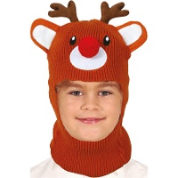 Bonnet de renne effet laine avec nez et cornes