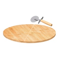 Planche à pizza en bambou 35 cm avec roulette à pizza