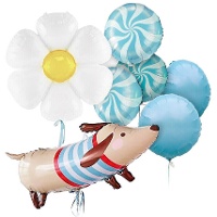 Bouquet de ballons chien et fleur