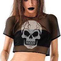 T-shirt à motif de crâne en résille