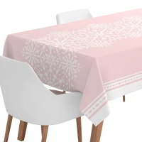 Nappe de Noël rose avec flocons de neige 2,20 x 1,40 m - 1 unité