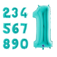Ballon numéro vert tiffany de 90 cm - Grabo - 1 unité