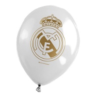 Ballons en latex du Real Madrid avec écusson doré - 6 unités