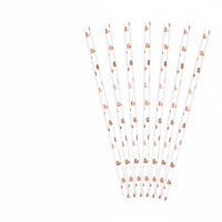 Pailles en papier blanches avec des coeurs de couleurs - 10 unités