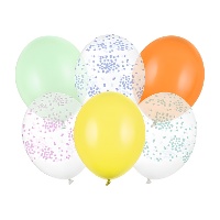 Ballons en latex assortis Confettis Pastel 30 cm - PartyDeco - 6 unités