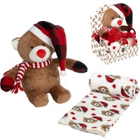 Peluche ours de Noël avec un plaid de 90 x 75 cm