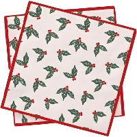 Serviettes en papier à motif de houx rouge, 16,5 x 16,5 cm - 20 pièces