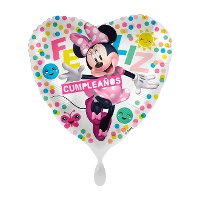 Ballon Minnie en forme de coeur avec inscription «Feliz Cumpleaños»