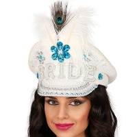 Casquette de police de mariée blanche avec plumes et strass