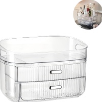 Organisateur de maquillage transparent à 2 tiroirs - 28 x 18,5 x 18,5 cm