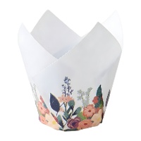 Capsules en papier tulipe pour muffins motif bleu de fleurs - PME - 24 unités