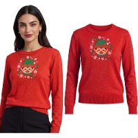 Pull de Noël pour femme à motif de lutin avec paillettes