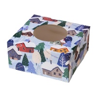 Boîte pour bonbons ou cupcakes avec paysage de Noël de 17,5 x 17,5 x 8,5 cm