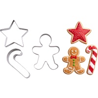 Emporte-pièces de Noël: étoile, bonhomme en pain d'épices et canne en sucre d'orge - 3 pièces