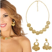 Ensemble de collier et boucles d'oreilles dorés tziganes