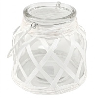 Porte-bougies en verre et raphia avec anse de 12,6 x 12 cm - Dcasa - 1 unité